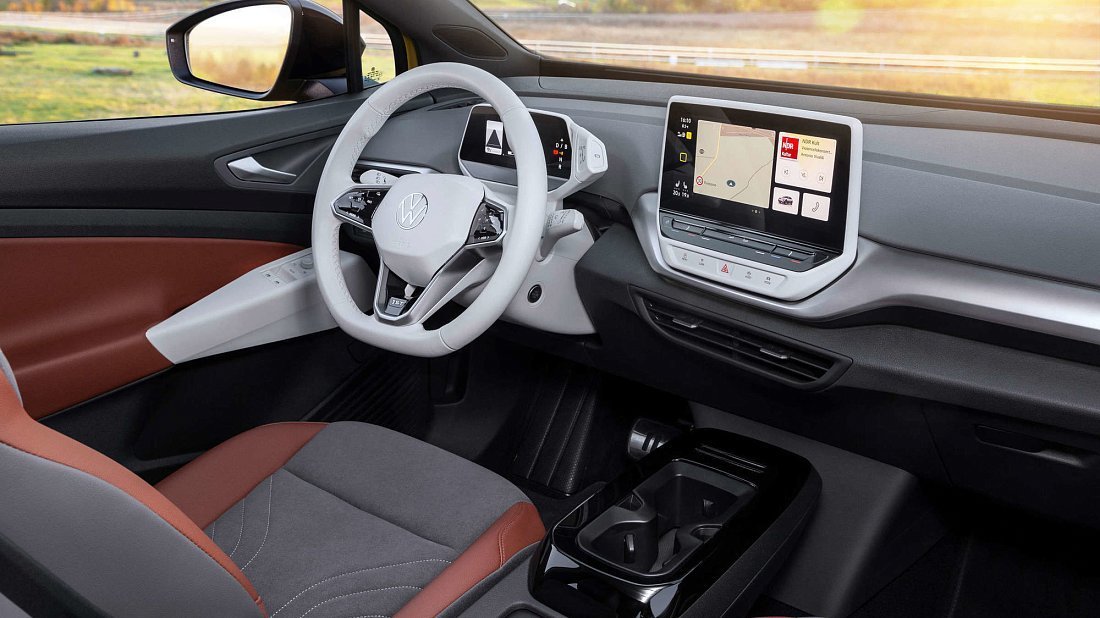 Volkswagen ID.4 1st Edition (2020-2021) interior, front seat, driver seat, dashboard, steering wheel, infotainment, cockpit
