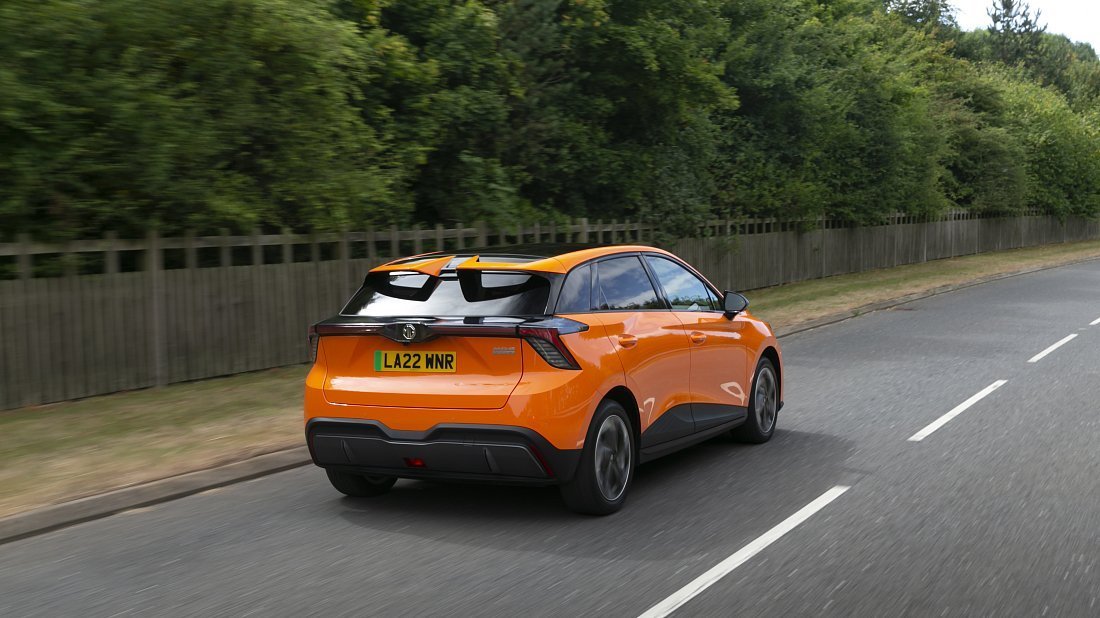MG MG4 Electric 51 kWh (2022-…) rear quarter, three-quarter view, diagonal, exterior
