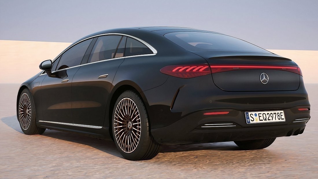 Mercedes EQS 500 4MATIC (2024-…) rear quarter, three-quarter view, diagonal, exterior