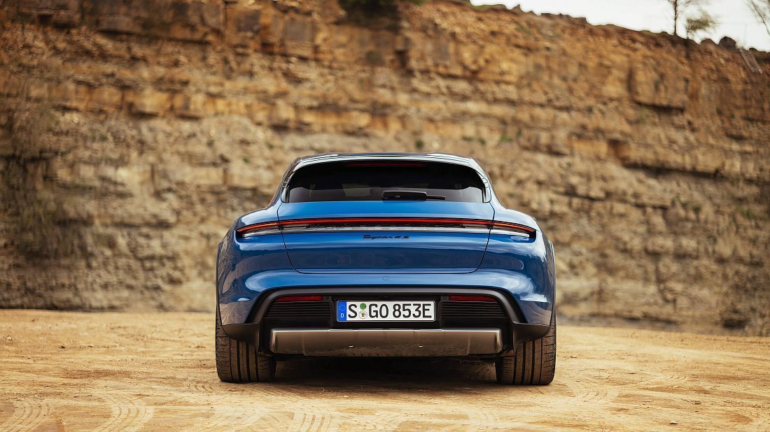 Porsche Taycan 4 Cross Turismo (2021-2024) rear view, taillights, trunk, spoiler, badge, bumper, exterior