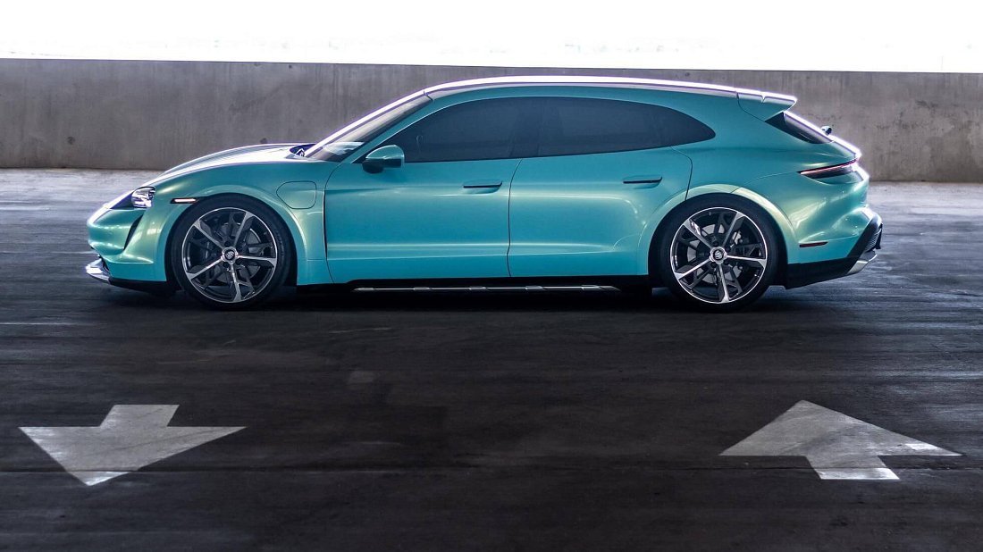 Porsche Taycan Turbo Sport Turismo (2022-2024) side profile, silhouette, doors, wheels, exterior