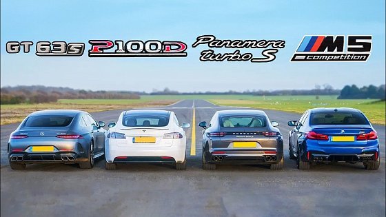 Video: Tesla Model S v AMG GT 4 v BMW M5 v Porsche Panamera Turbo S - DRAG RACE, ROLLING RACE &amp; BRAKE TEST