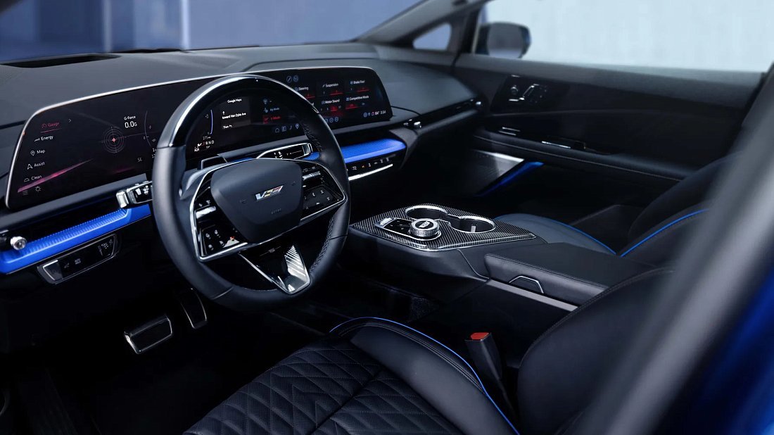 Cadillac Optiq V (2025-…) interior, front seat, driver seat, dashboard, steering wheel, infotainment, cockpit