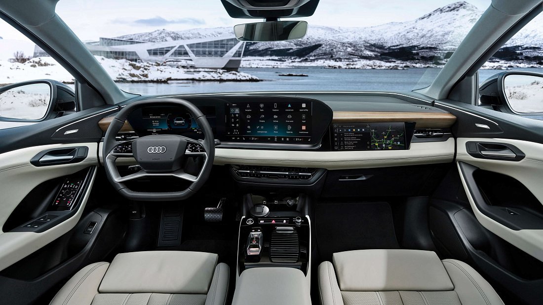 Audi Q6 e-tron Performance (2024-…) interior, front seat, driver seat, dashboard, steering wheel, infotainment, cockpit