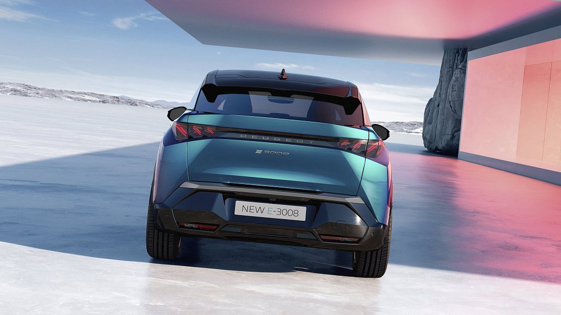 Peugeot e-3008 73 kWh FWD (2024-…) rear view photo, taillights, trunk, spoiler, badge, bumper, exterior