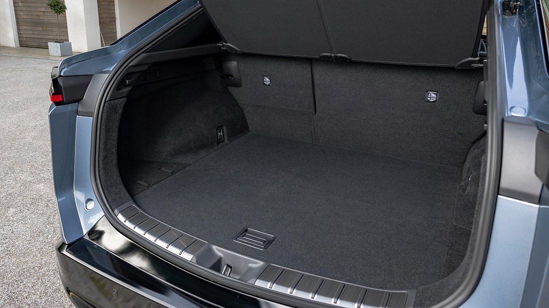 Lexus RZ 300e (2024-…) trunk photo, boot, seats up, seats upright, cargo space, cargo volume, cargo capacity, storage
