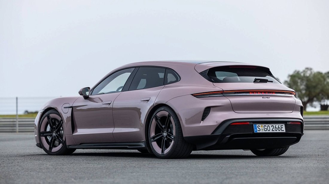 Porsche Taycan Turbo Sport Turismo (2024-…) rear quarter, three-quarter view, diagonal, exterior