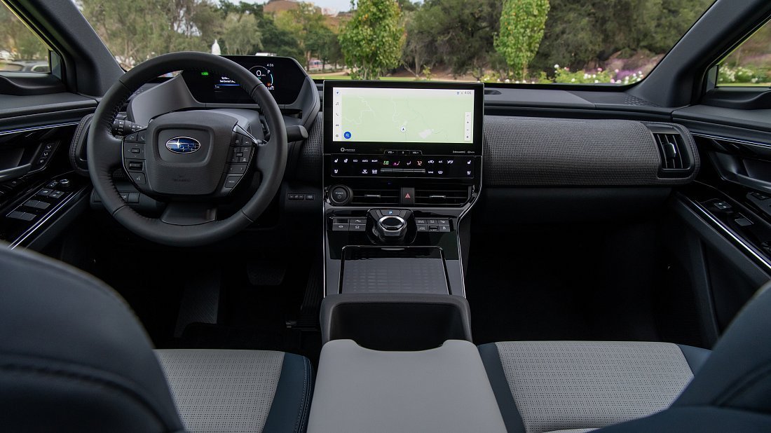 Subaru Solterra AWD (2022-…) interior, front seat, driver seat, dashboard, steering wheel, infotainment, cockpit