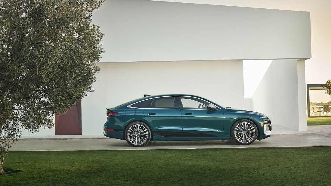 Audi S6 Sportback e-tron (2024-…) side profile photo, silhouette, doors, wheels, exterior