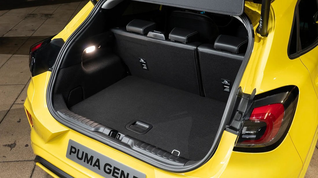 Ford Puma Gen-E FWD (2024-…) trunk photo, boot, seats up, seats upright, cargo space, cargo volume, cargo capacity, storage