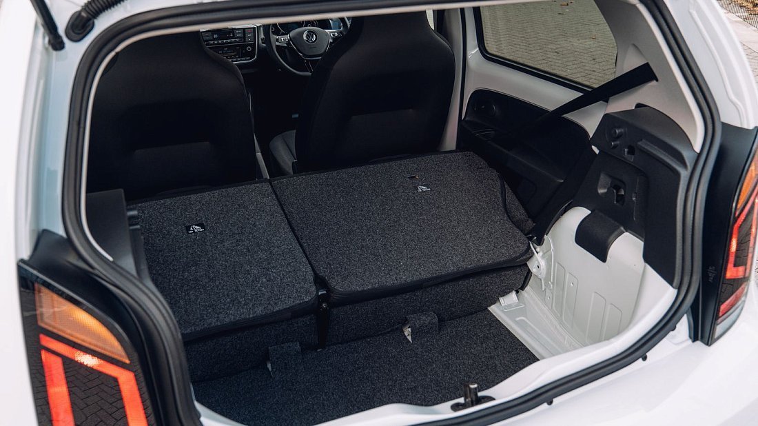 Volkswagen e-Up! 36.8 kWh (2020-2023) trunk, boot, expanded, folded seats, maximum volume, max cargo, max capacity, max storage