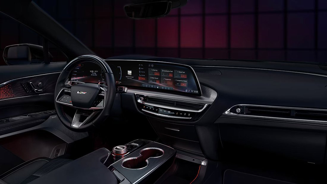 Cadillac Lyriq V (2025-…) interior, front seat, driver seat, dashboard, steering wheel, infotainment, cockpit