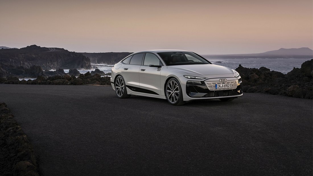 Audi A6 Sportback e-tron quattro (2024-…) front view, front quarter, diagonal, exterior