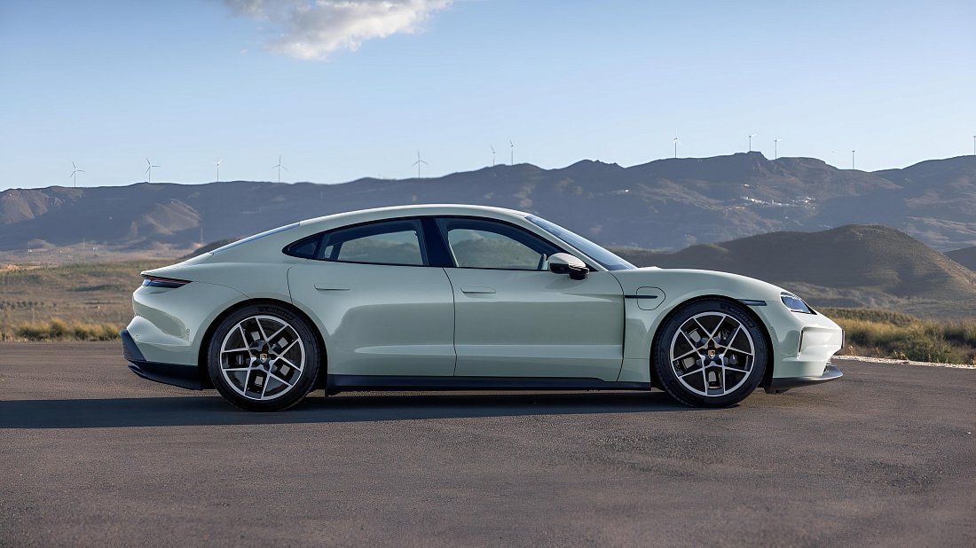 Porsche Taycan 4 (2024-…) side profile, silhouette, doors, wheels, exterior