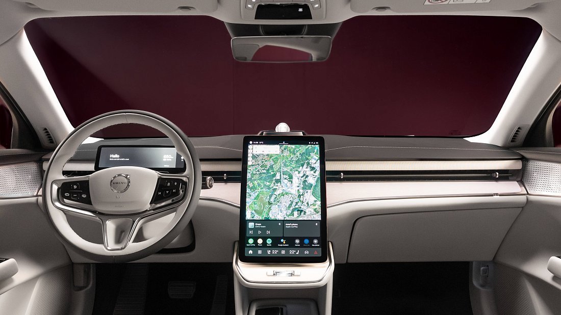 Volvo ES90 Twin Motor (2025-…) interior, front seat, driver seat, dashboard, steering wheel, infotainment, cockpit