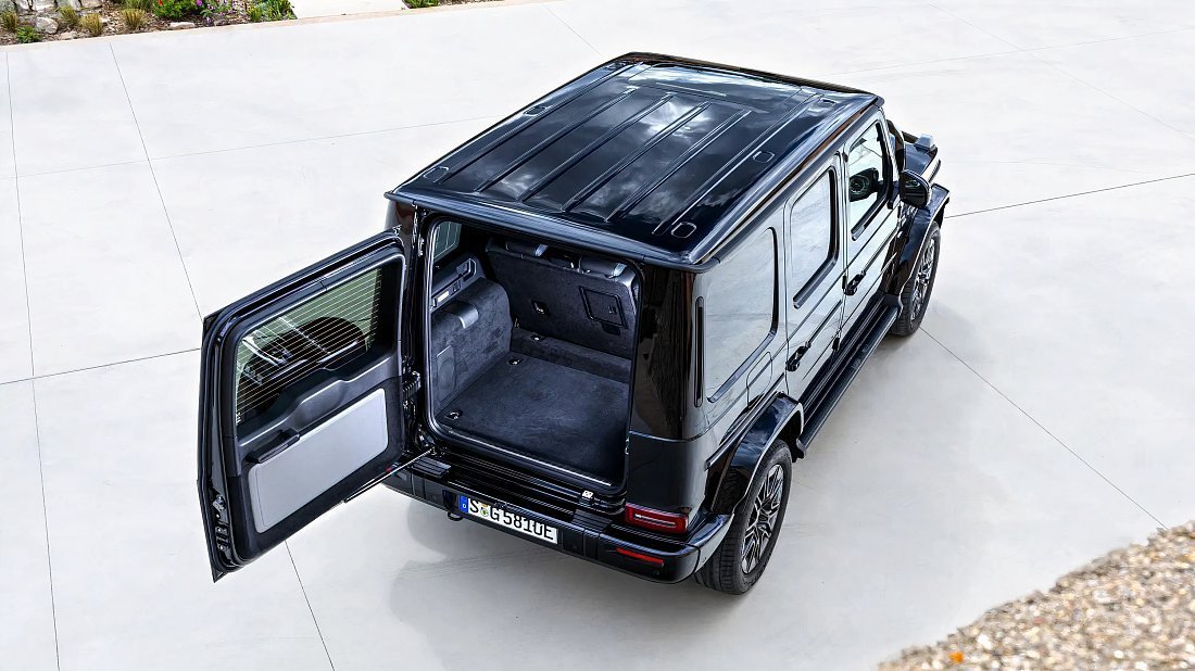 Mercedes G 580 EQ (2024-…) trunk photo, boot, seats up, seats upright, cargo space, cargo volume, cargo capacity, storage