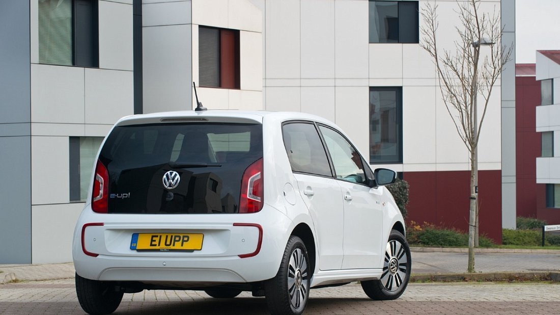 Volkswagen e-Up! 18.7 kWh (2013-2019) rear view, taillights, trunk, spoiler, badge, bumper, exterior
