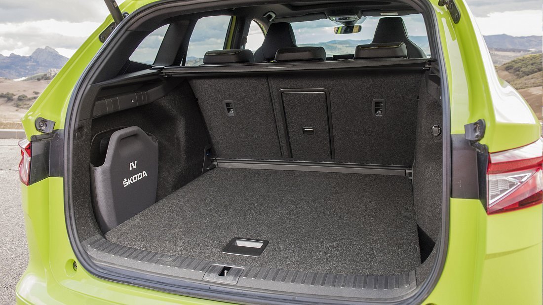 Škoda Enyaq RS (2023-2025) trunk, boot, seats up, seats upright, cargo space, cargo volume, cargo capacity, storage
