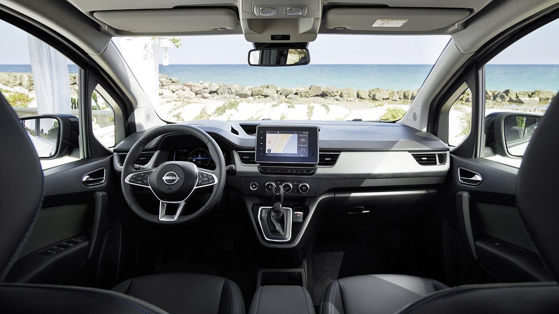 Nissan Townstar Evalia EV L2 (2024-…) interior, front seat, driver seat, dashboard, steering wheel, infotainment, cockpit