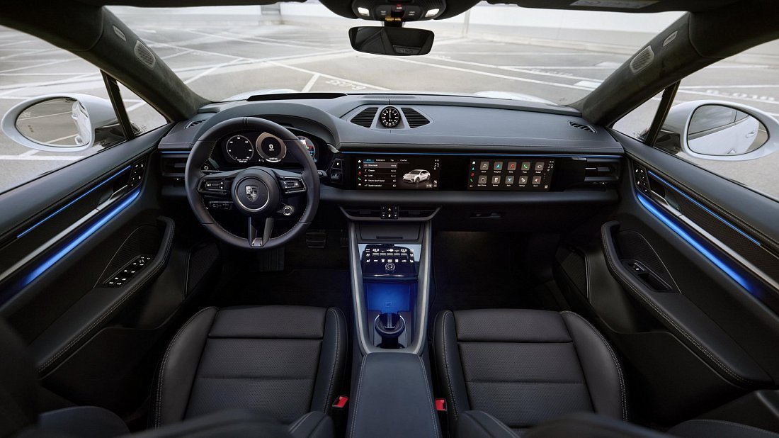 Porsche Macan Turbo Electric (2024-…) interior, front seat, driver seat, dashboard, steering wheel, infotainment, cockpit