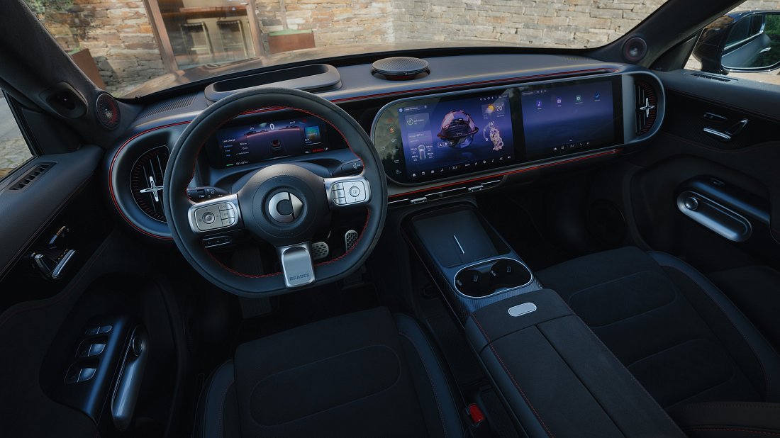 Smart #5 Brabus (2025-…) interior photo, front seat, driver seat, dashboard, steering wheel, infotainment, cockpit