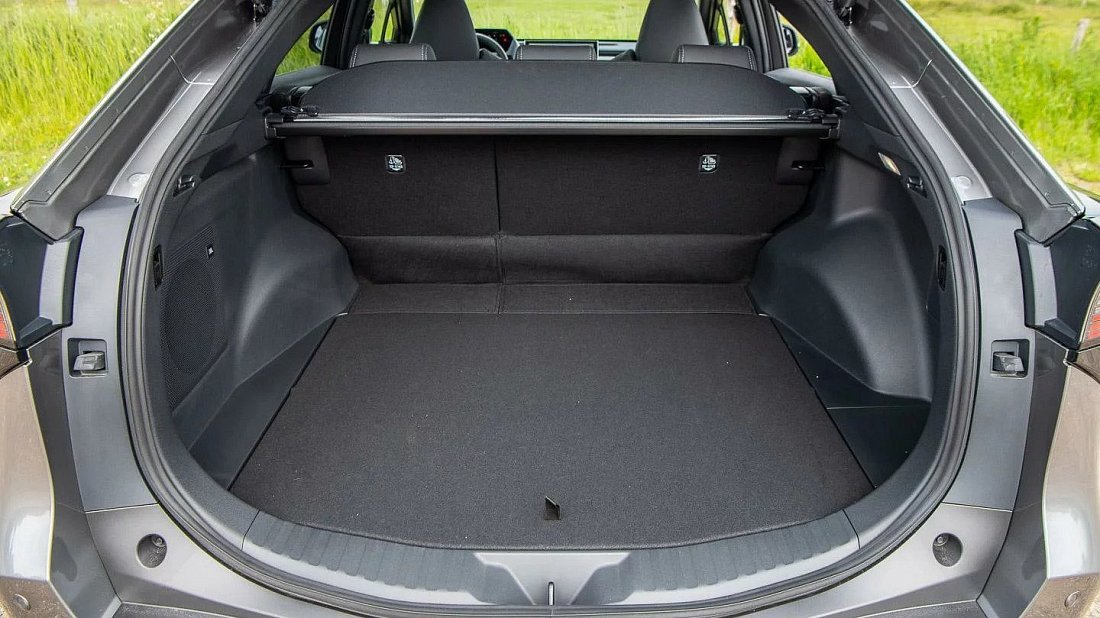 Toyota bZ4X (bZ) AWD (2025-…) trunk, boot, seats up, seats upright, cargo space, cargo volume, cargo capacity, storage