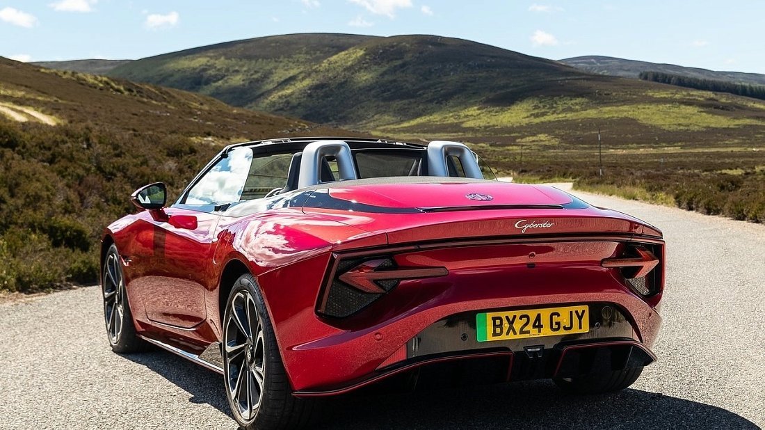 MG Cyberster GT Dual Motor (2024-...) rear quarter, three-quarter view, diagonal, exterior