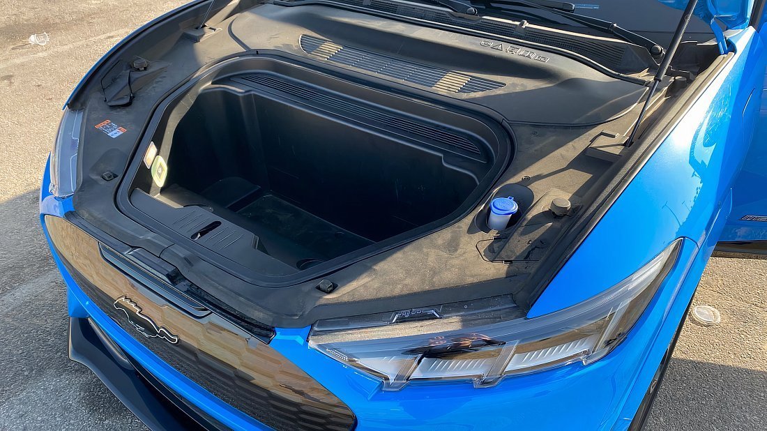Ford Mustang Mach-E GT (2021-2022) frunk, front trunk, under hood, storage, cargo, capacity, bonus space