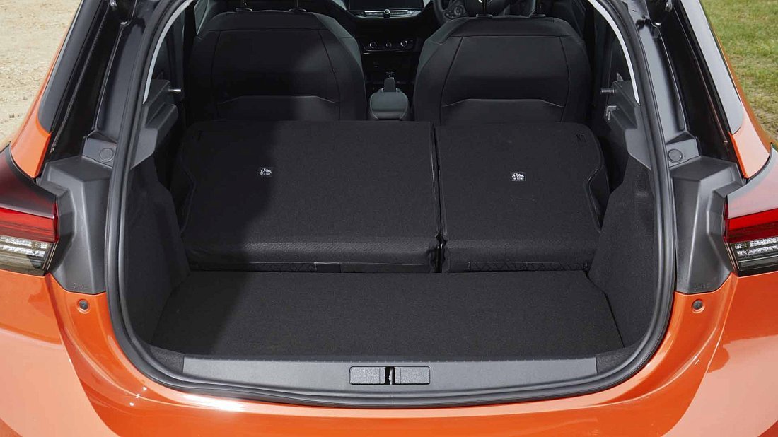 Opel Corsa Electric 50 kWh (2021-2023) trunk, boot, expanded, folded seats, maximum volume, max cargo, max capacity, max storage