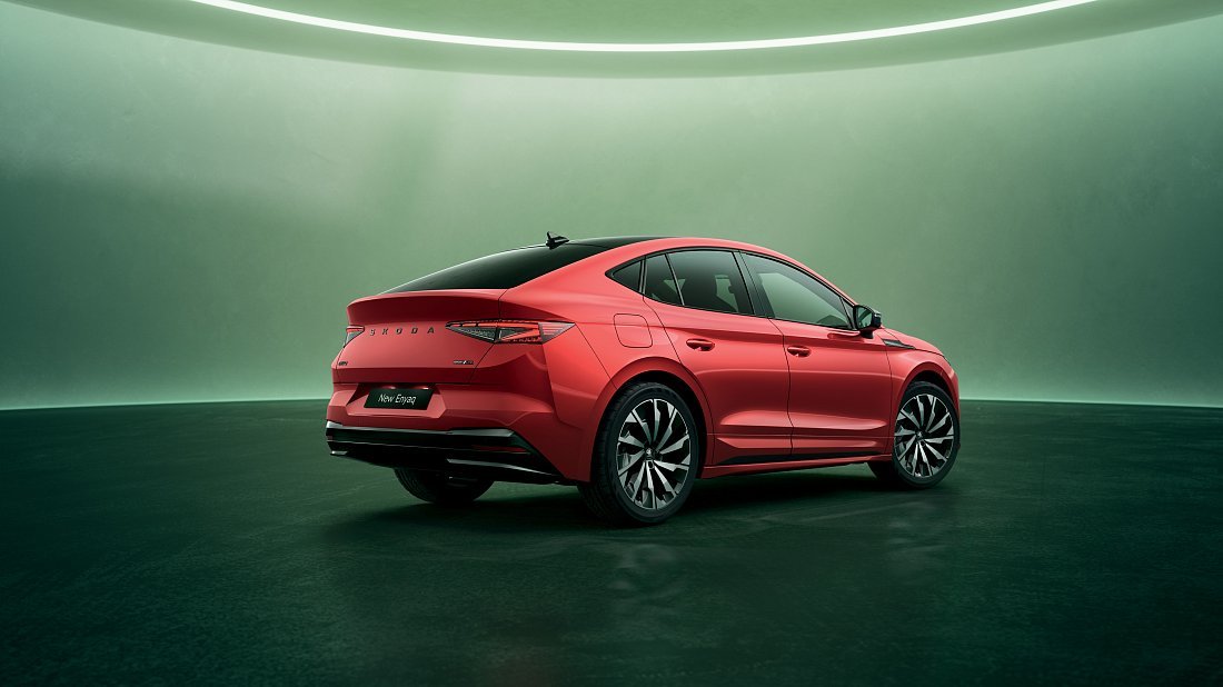 Škoda Enyaq Coupe 60 (2025-...) rear quarter, three-quarter view, diagonal, exterior