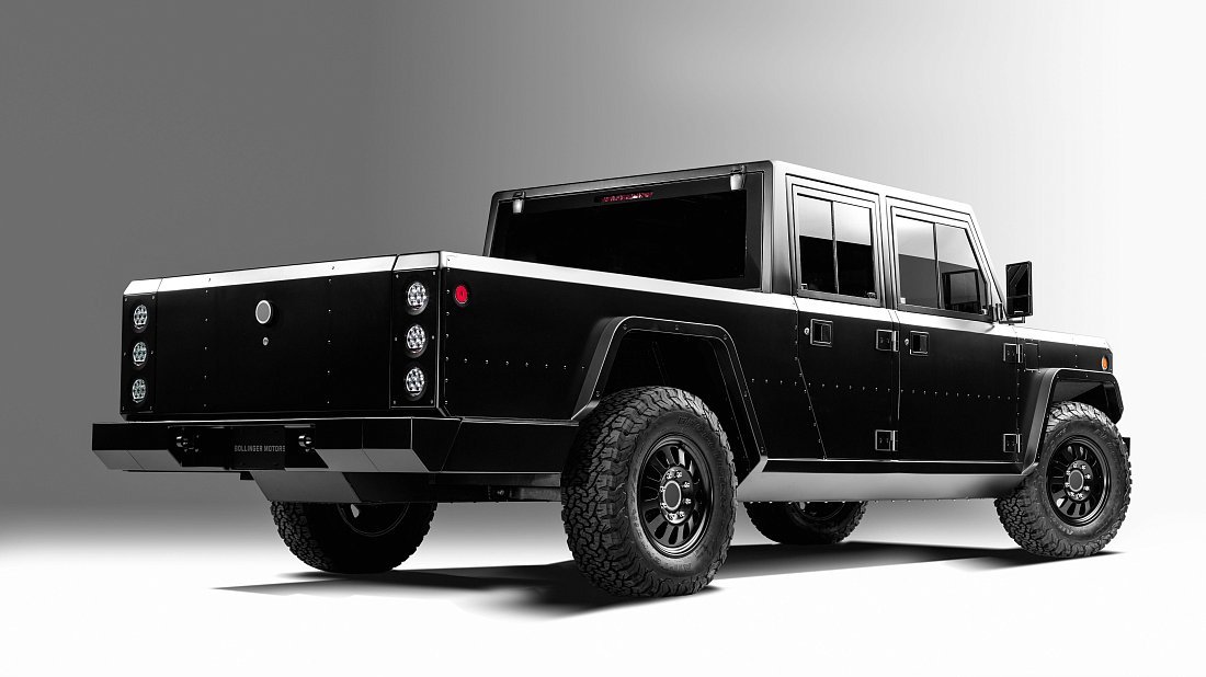 Bollinger Motors B2 120 kWh rear quarter, three-quarter view, diagonal, exterior