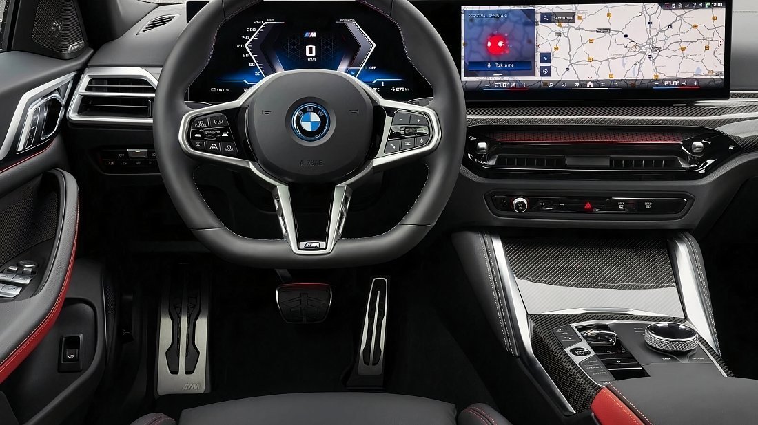 BMW i4 eDrive35 (2024-…) interior, front seat, driver seat, dashboard, steering wheel, infotainment, cockpit
