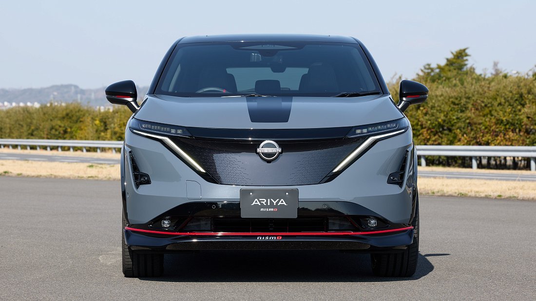 Nissan Ariya 87 kWh e-4ORCE AWD Nismo (2024-…) front fascia photo, grille, headlights, bumper, exterior