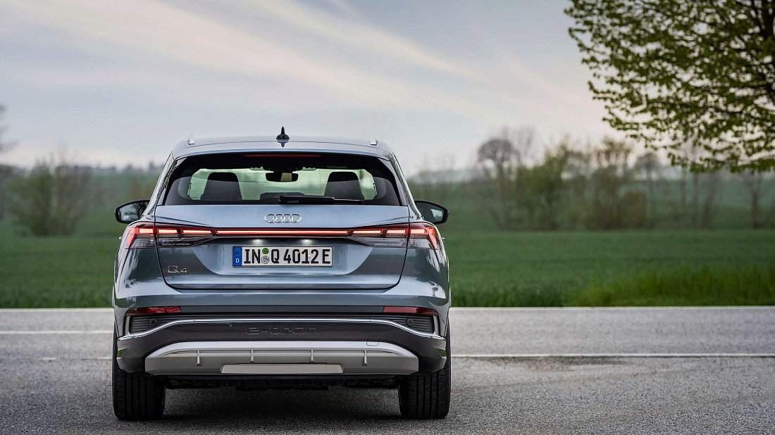 Audi Q4 e-tron 40 (2025-...) rear view photo, taillights, trunk, spoiler, badge, bumper, exterior