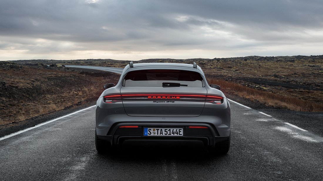 Porsche Taycan GTS Sport Turismo (2024-...) rear view photo, taillights, trunk, spoiler, badge, bumper, exterior
