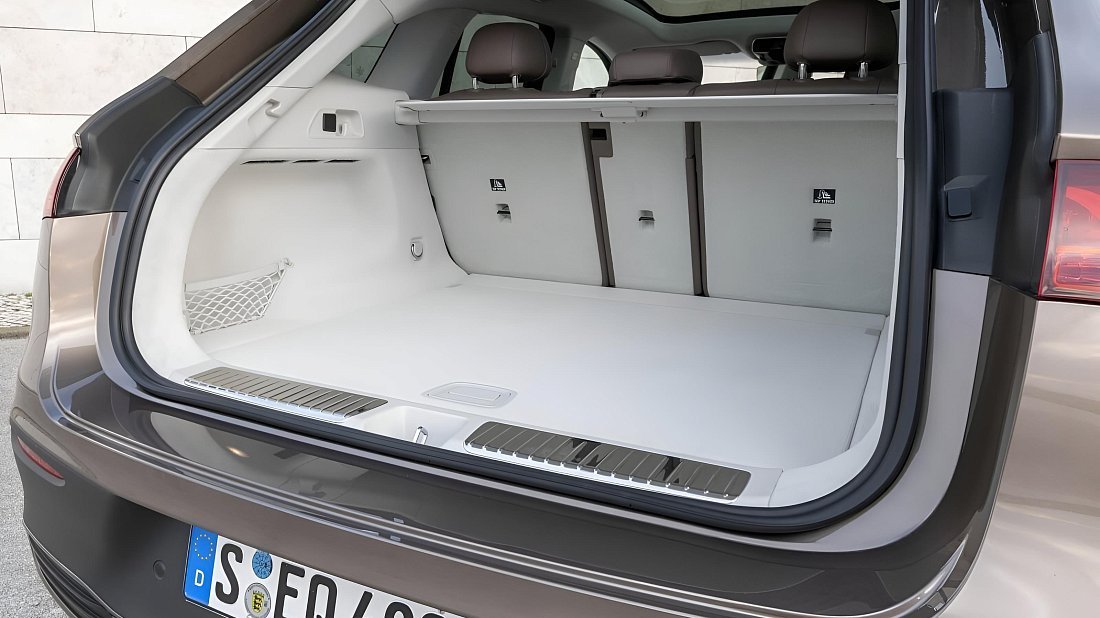 Mercedes EQE SUV 300 (2023-…) trunk, boot, seats up, seats upright, cargo space, cargo volume, cargo capacity, storage