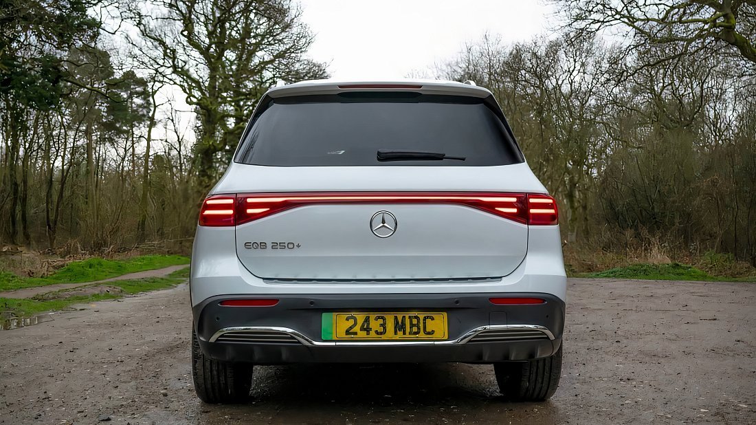 Mercedes EQB 250+ (2023-…) rear view photo, taillights, trunk, spoiler, badge, bumper, exterior