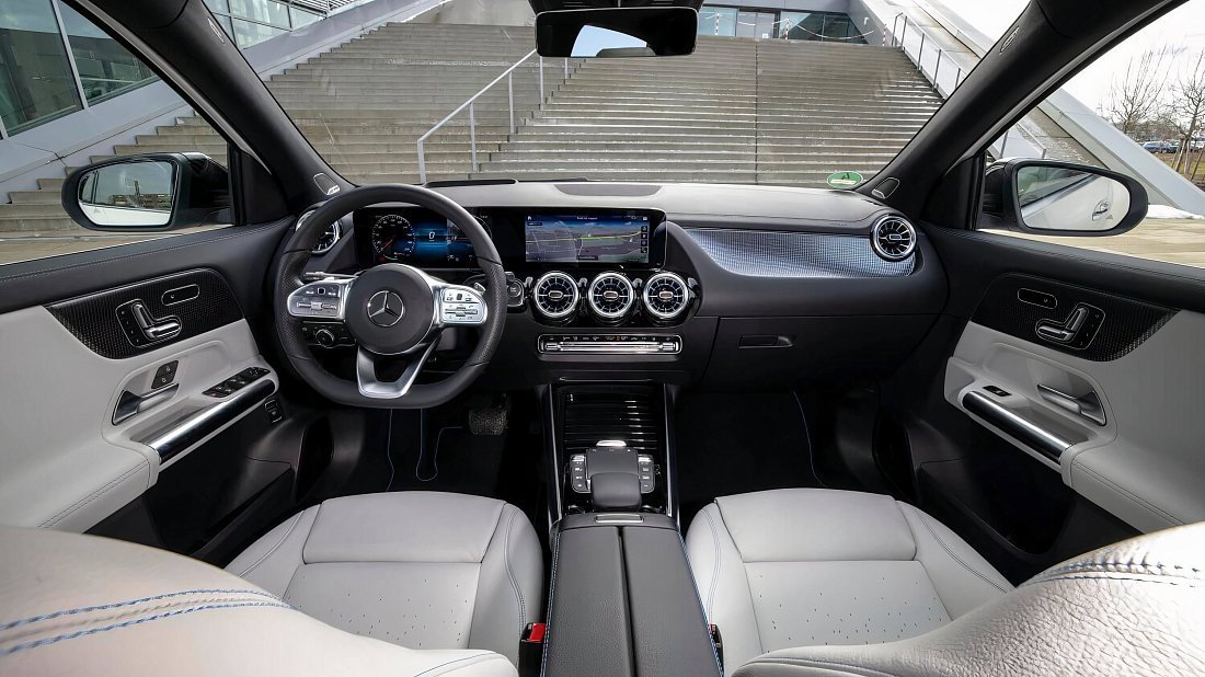 Mercedes EQA 300 4MATIC (2021-2023) interior, front seat, driver seat, dashboard, steering wheel, infotainment, cockpit