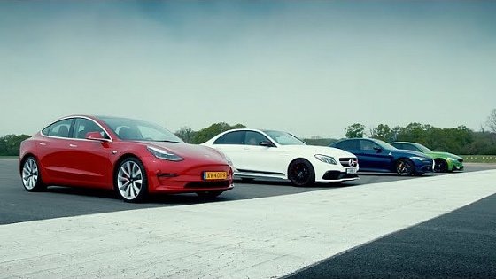 Video: Tesla Model 3 Performance vs Rivals: M3, C63 S &amp; Giulia QV (EXTENDED) | Top Gear : Series 27