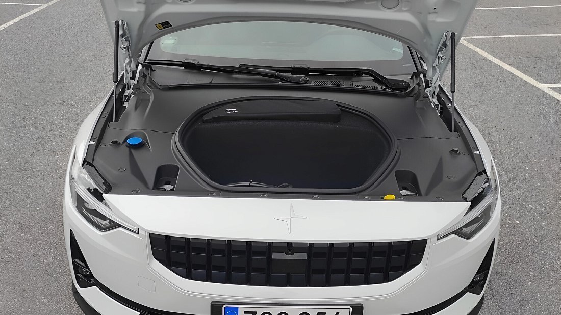 Polestar 2 Long Range Dual Motor (2020-2023) frunk photo, front trunk, under hood, storage, cargo, capacity, bonus space