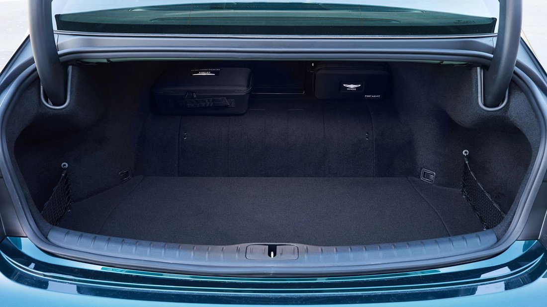 Genesis Electrified G80 AWD (2022-…) trunk, boot, seats up, seats upright, cargo space, cargo volume, cargo capacity, storage