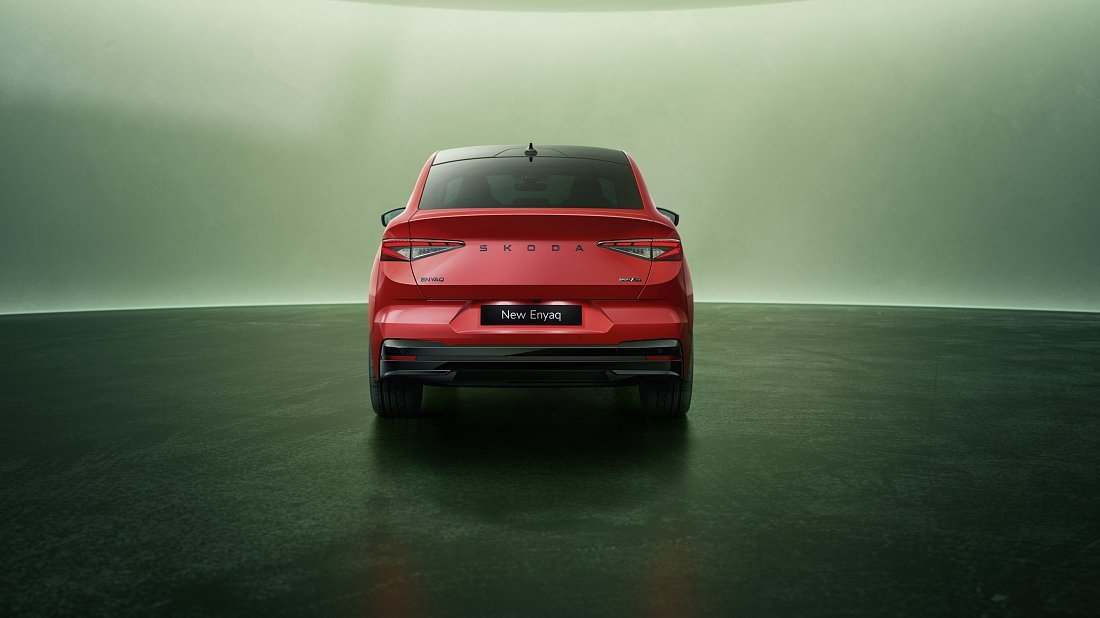 Škoda Enyaq Coupe 60 (2025-...) rear view, taillights, trunk, spoiler, badge, bumper, exterior