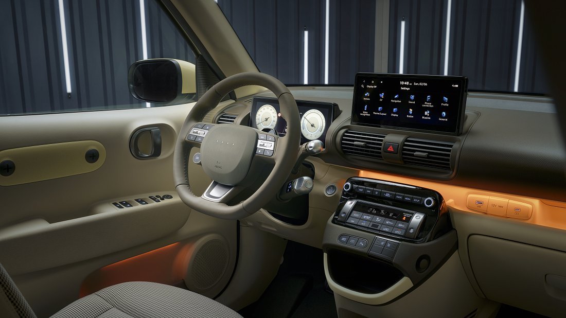 Hyundai Casper (Inster) Electric Standard Range (2024-...) interior, front seat, driver seat, dashboard, steering wheel, infotainment, cockpit