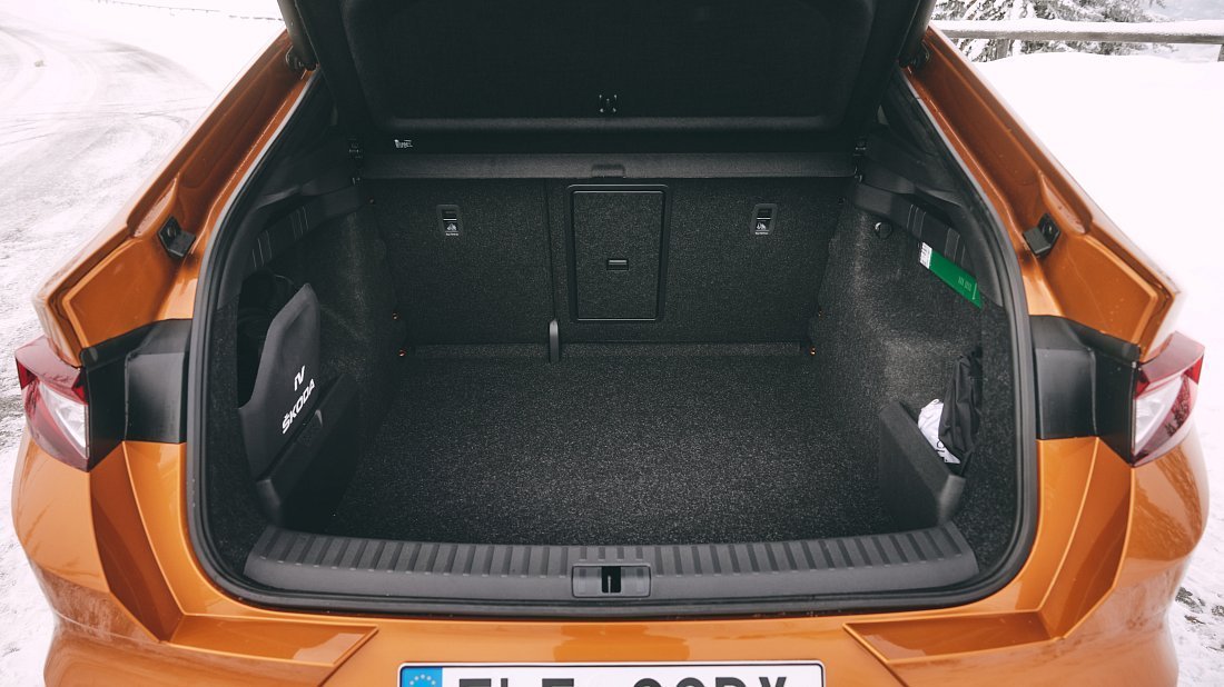 Škoda Enyaq Coupe iV 60 (2022-2023) trunk, boot, seats up, seats upright, cargo space, cargo volume, cargo capacity, storage