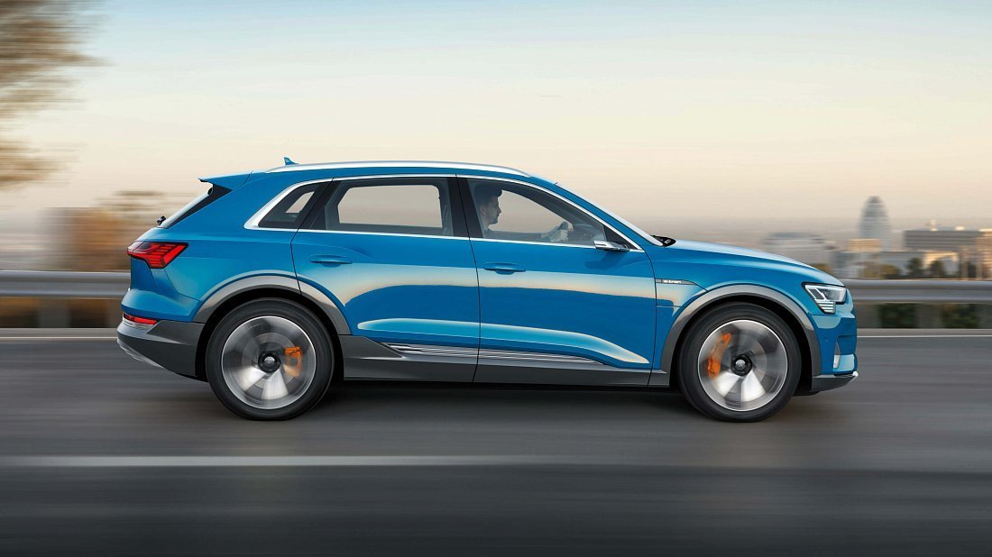 Audi e-tron 55 quattro (2019-2022) side profile, silhouette, doors, wheels, exterior