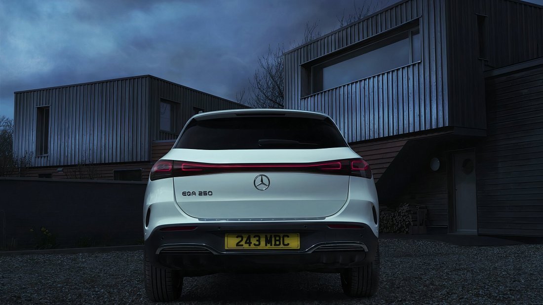 Mercedes EQA 300 4MATIC (2021-2023) rear view, taillights, trunk, spoiler, badge, bumper, exterior
