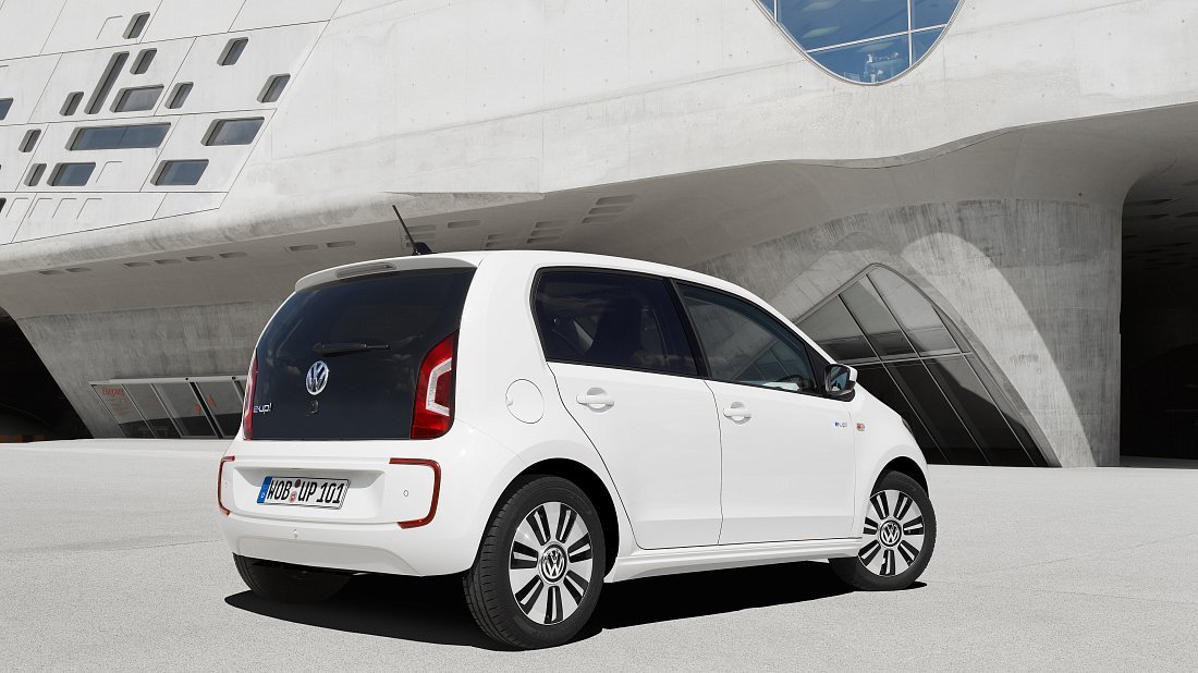 Volkswagen e-Up! 18.7 kWh (2013-2019) rear quarter, three-quarter view, diagonal, exterior