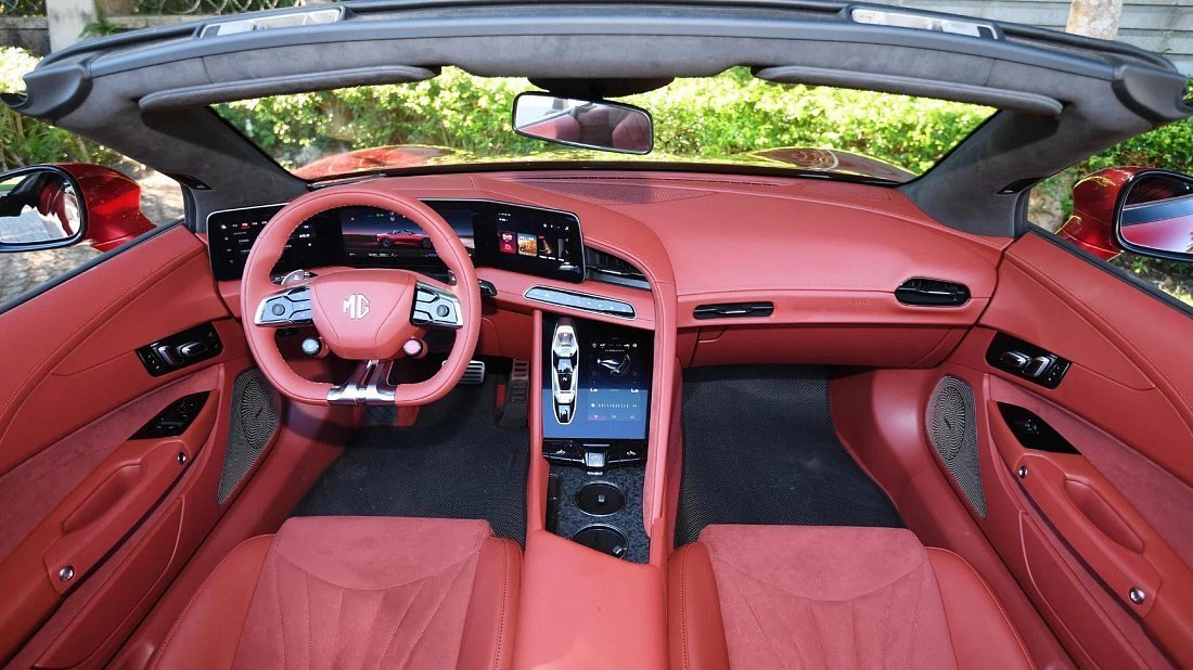 MG Cyberster GT Dual Motor (2024-...) interior, front seat, driver seat, dashboard, steering wheel, infotainment, cockpit