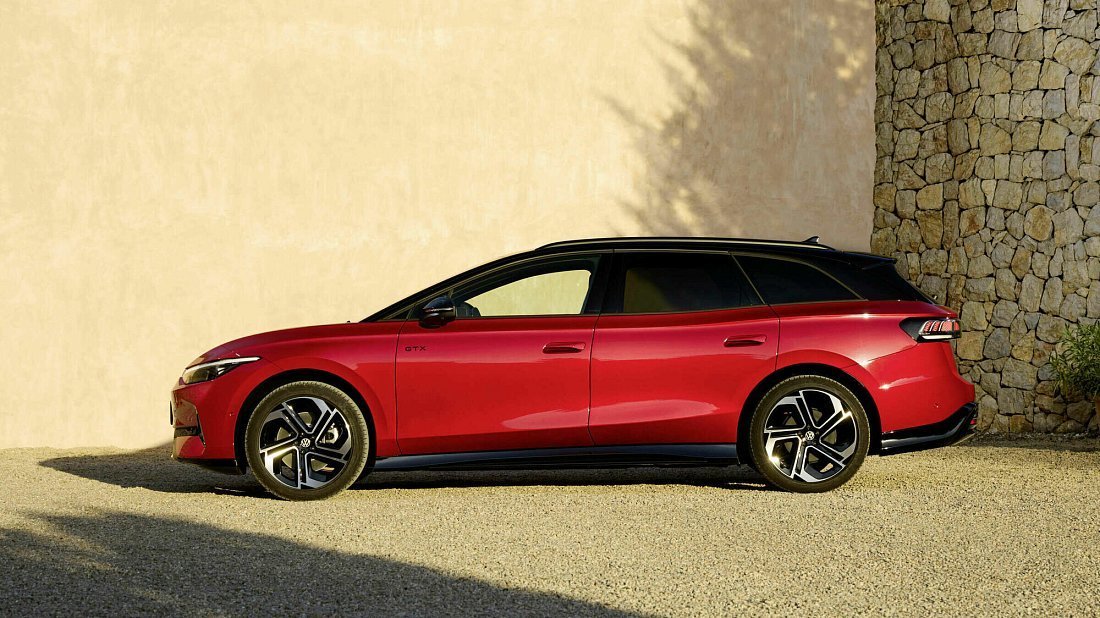 Volkswagen ID.7 Tourer GTX (2024-…) side profile photo, silhouette, doors, wheels, exterior