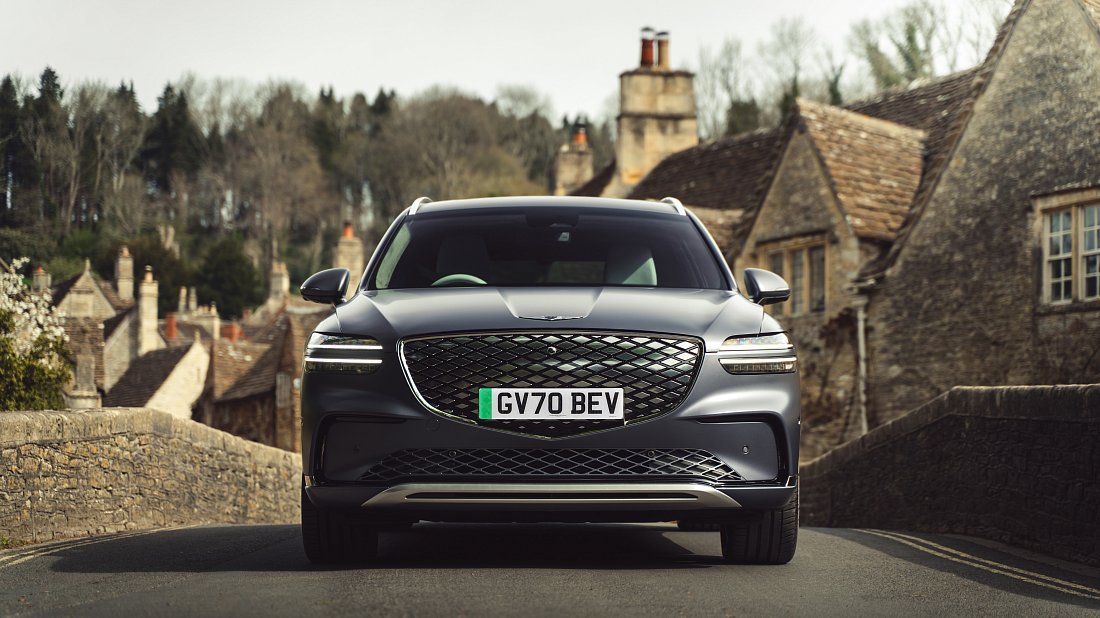 Genesis Electrified GV70 AWD (2025-…) front fascia photo, grille, headlights, bumper, exterior